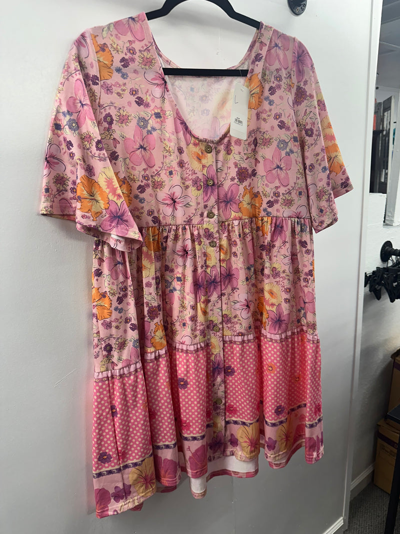 NWT Light Pink Floral Button Dress     Large    (001)