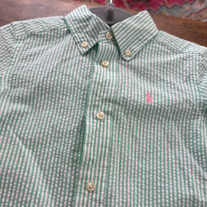 Ralph Lauren Green Stripe Button Up  2T    (001)