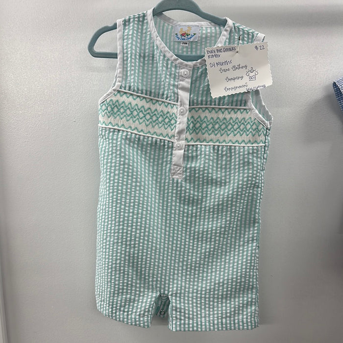 Busy Bee Smocks Green Chevron Romper.   24Months.   (002)