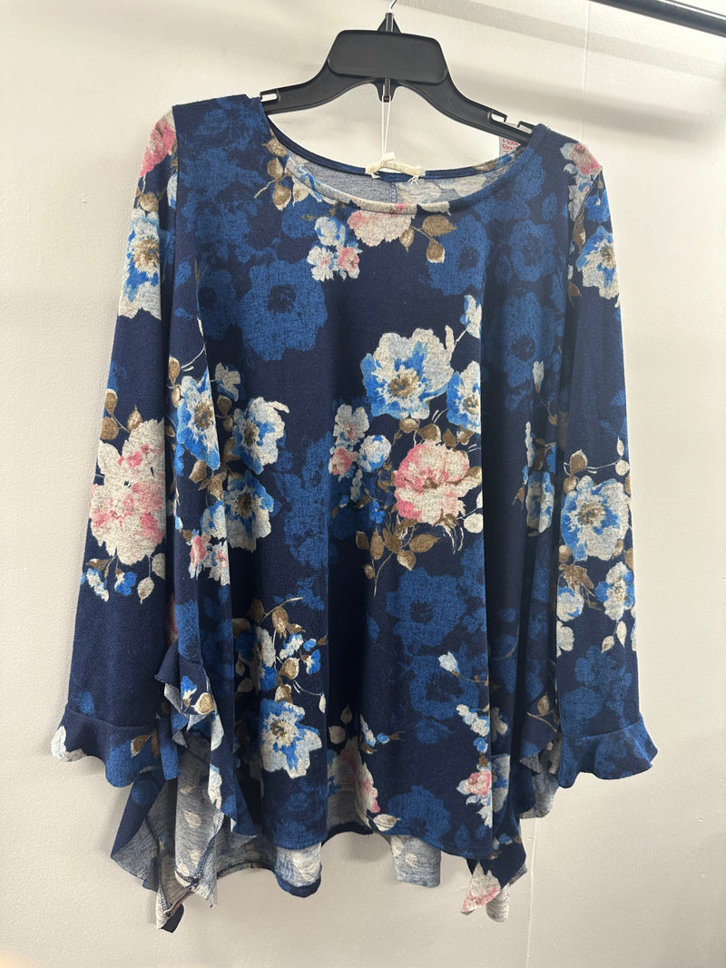 Blue Floral Top    Large    (001)