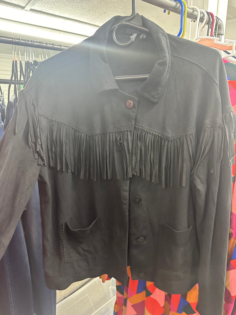 Buckle Black Fringe Jacket     Large   (001)