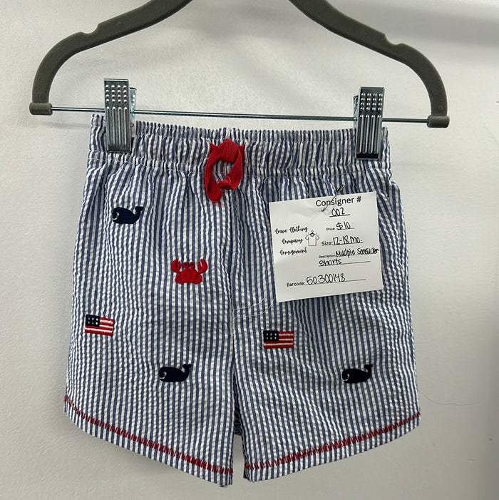 MudPie American Seersucker Shorts 12-18 Months  (002)