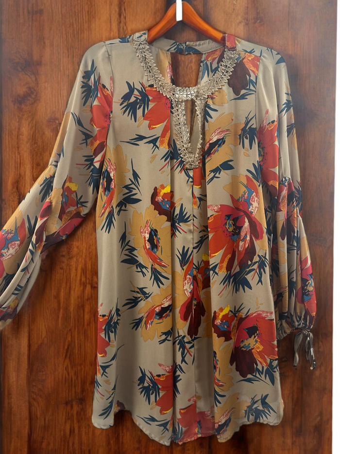 Fall Color Floral Blouse/Dress  Small  (020)