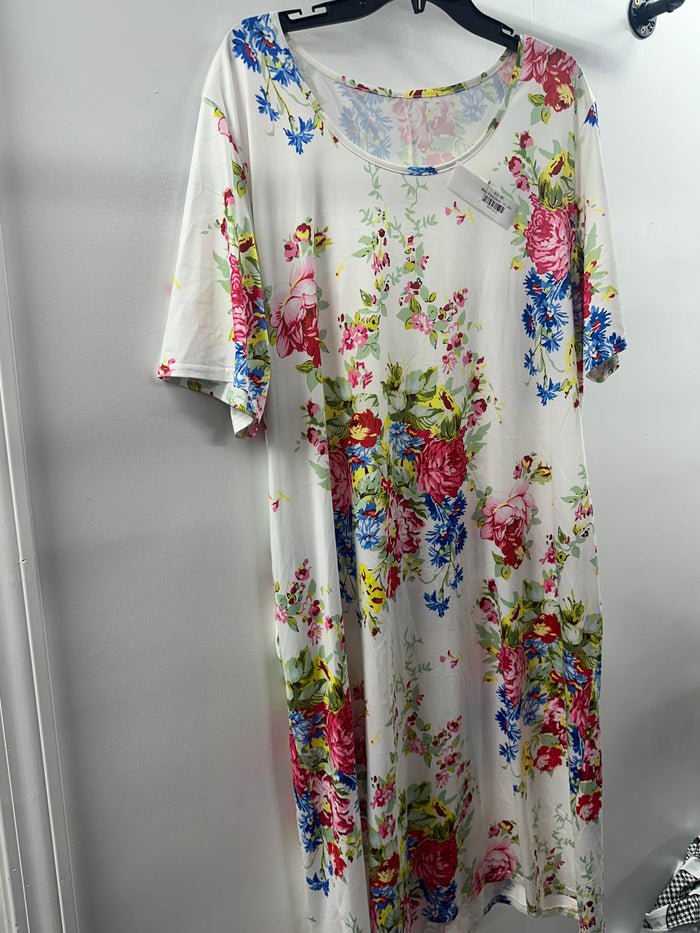 White Floral Dress   2X  (001)