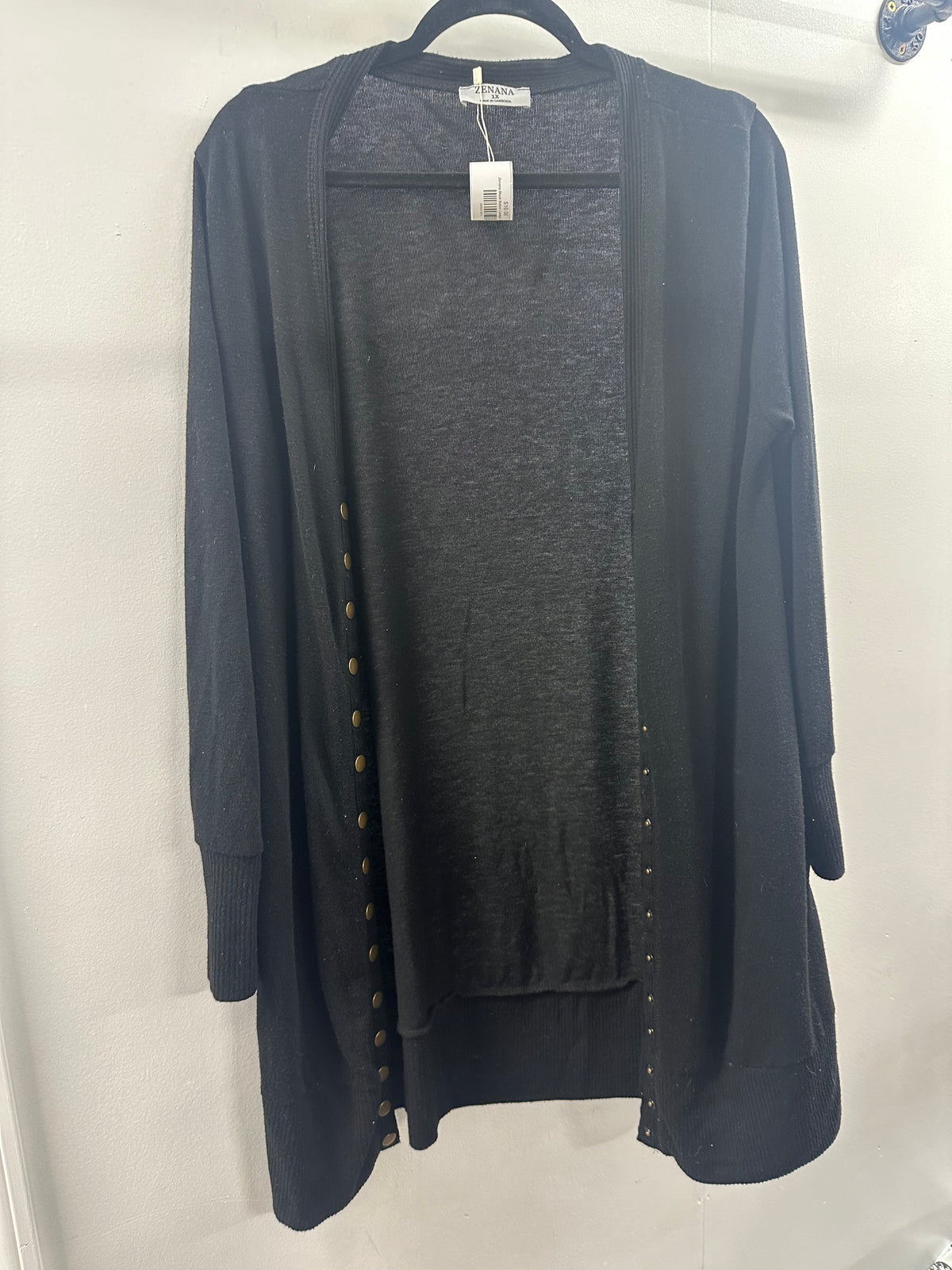 Zenana Black Button Cardigan  1X   (001)