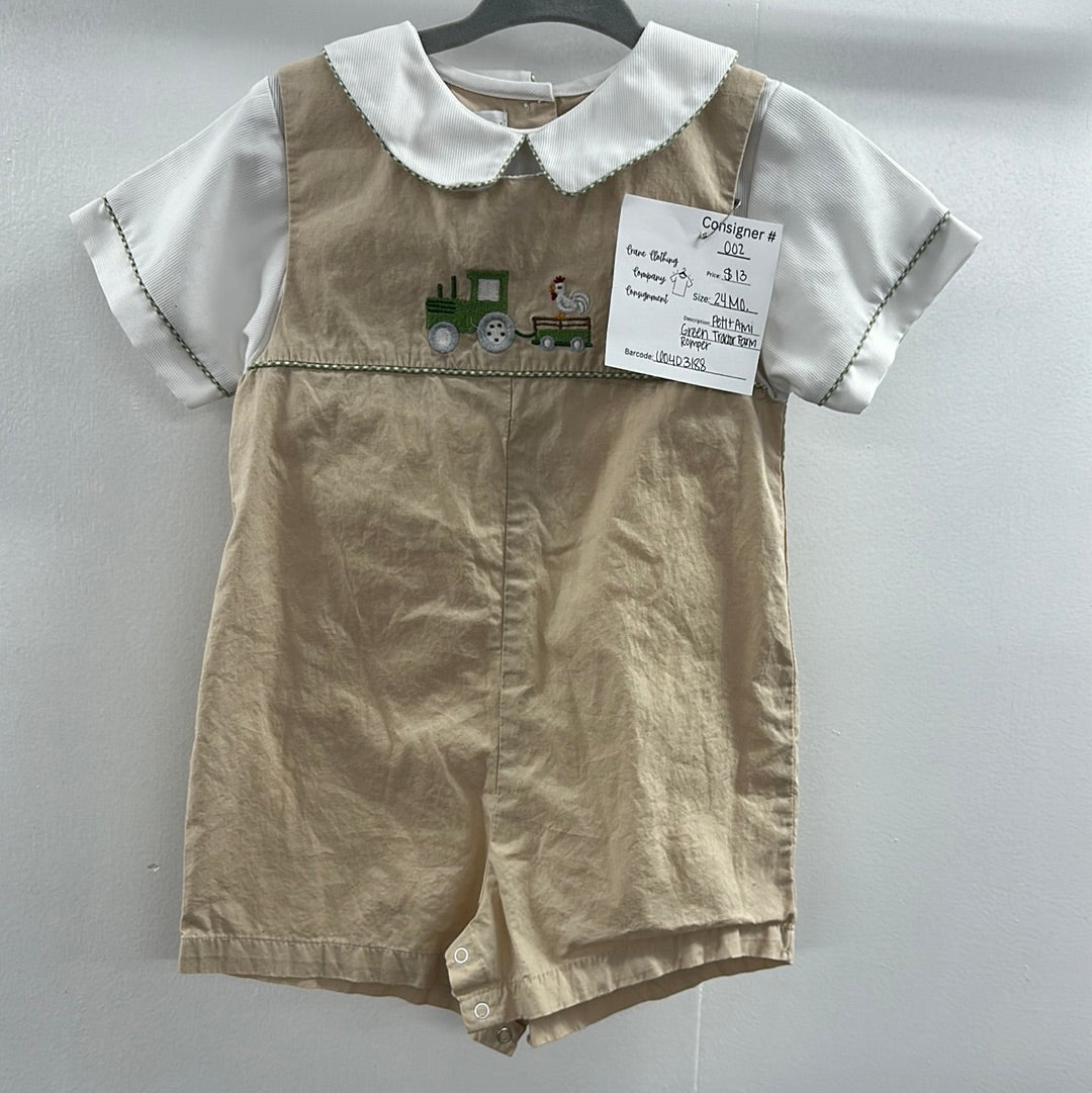 Petit Ami Green Tractor Farm Romper  24Months.  (002)