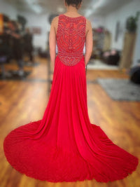 New Red Juliet Jewel Embellished and Train Evening Gown - Small