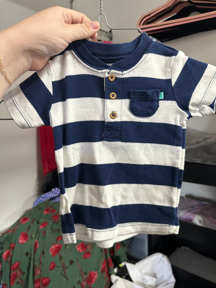 Carters Navy Blue/White Striped Pocket Shirt  12 Months    (001)