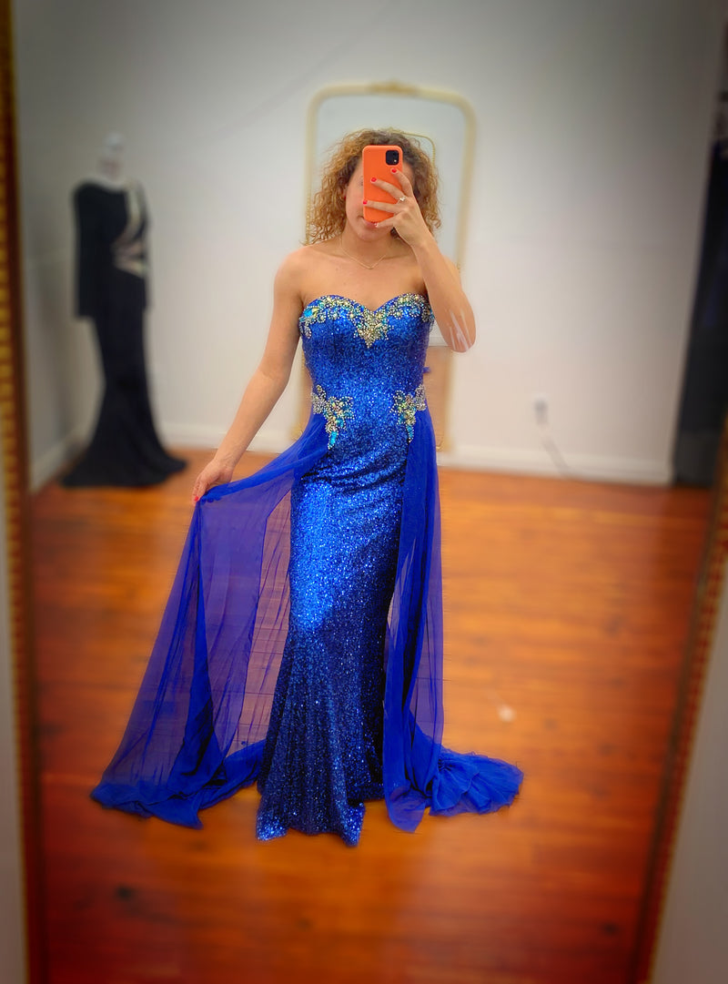 Cinderella Blue Strapless Gown with Cape - Size 6