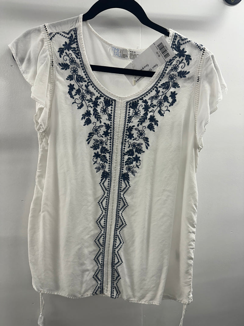 White Blue Embroidery Top     Medium    (016)