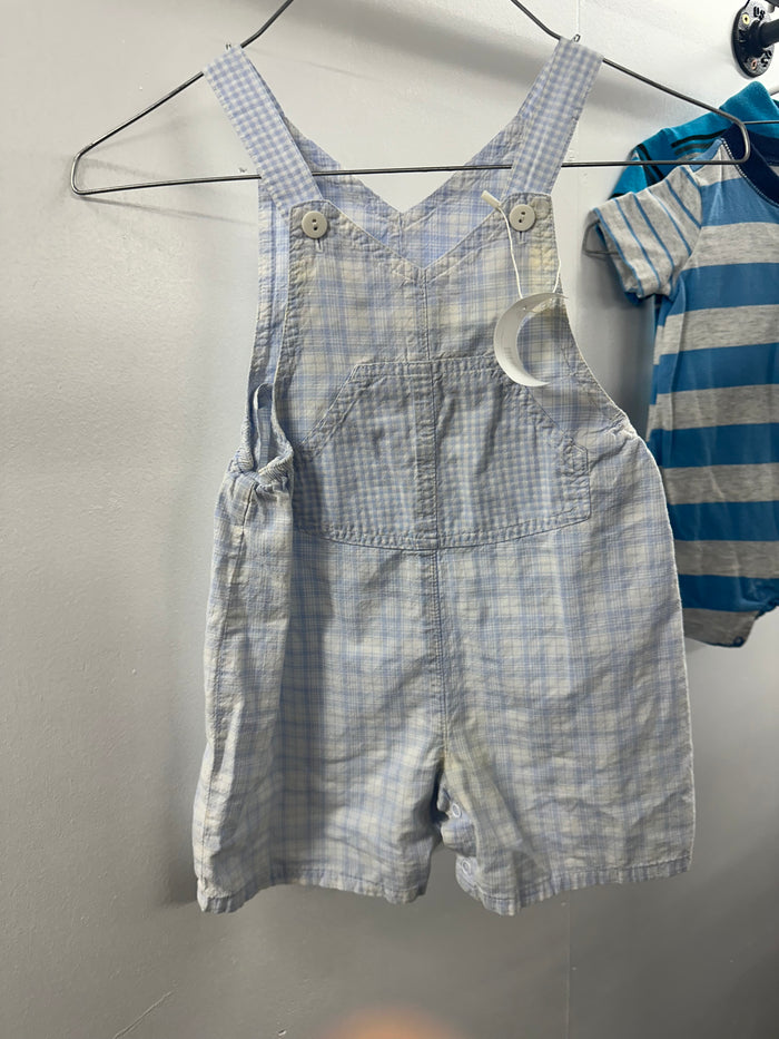 Light Blue Plaid Shortalls     18 Month   (001)