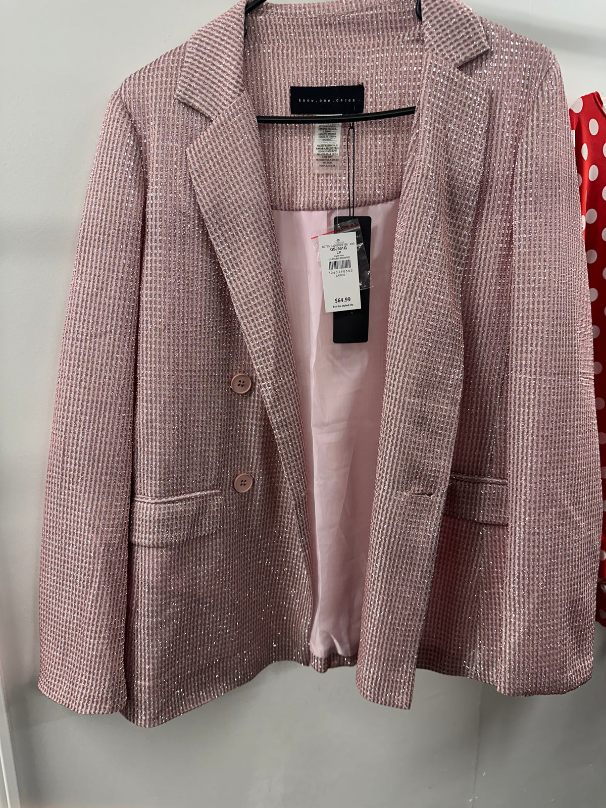 NWT Know One Cares Pink Glitter Blazer  Large  (001)