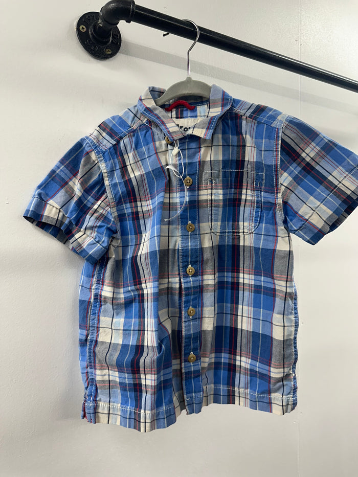 OshKosh Blue Plaid Button Up  4T   (021)