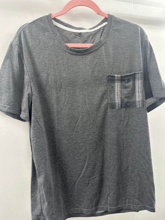 Gray Plaid Pocket Tee  Large. (011)