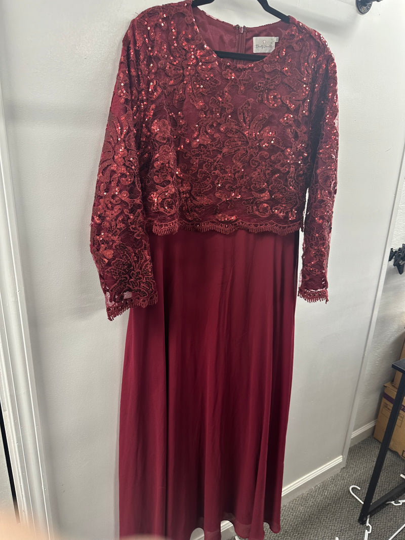 Burgundy Dainty Jewells Sequins Dress    2X    (001)