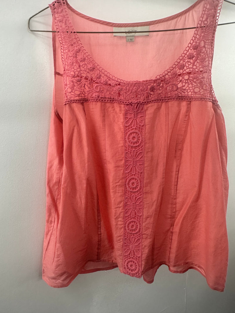 Loft Coral Embroidered Tank Blouse  Small  (020)