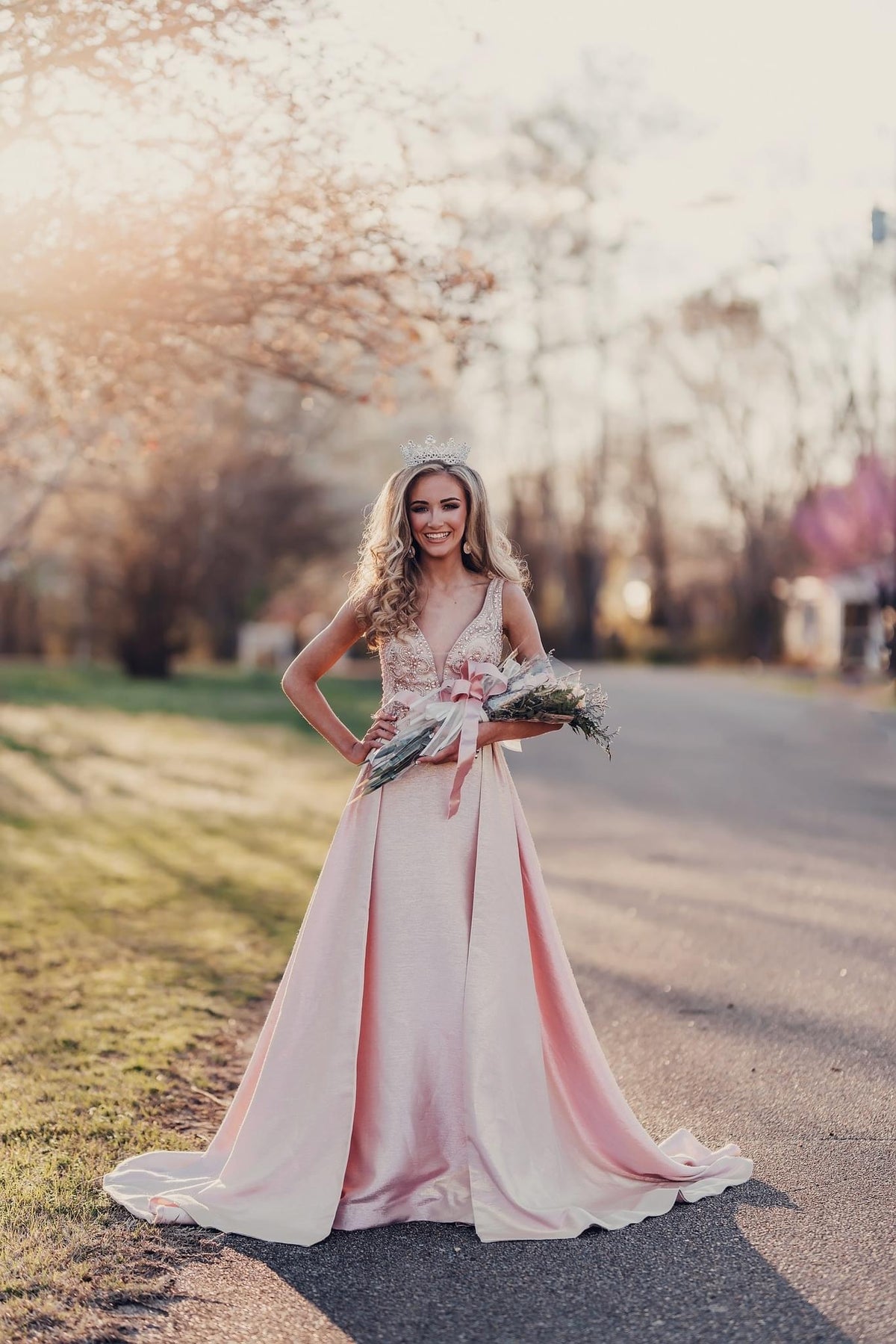 Annylee Rose Gold Gown with Cape - Size Small