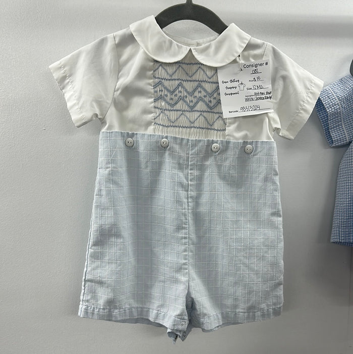 Petit Ami Blue/White Chevron Romper  12Months  (002)