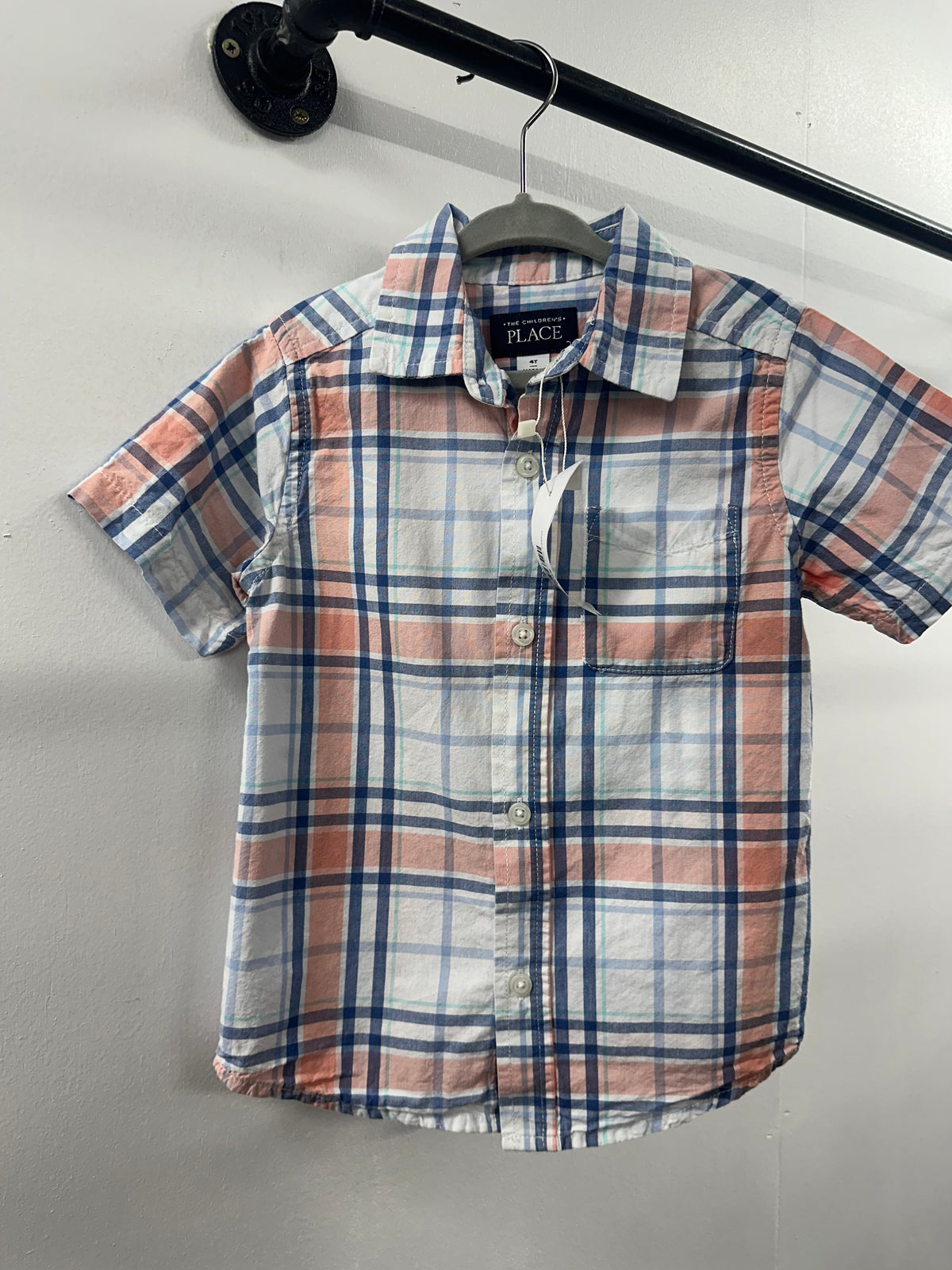 Childrens Place Peach Plaid Button Up  4T  (021)