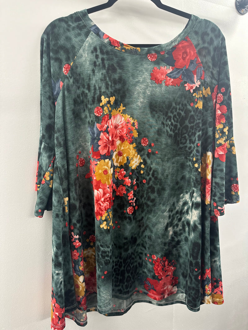 Emerald Floral Tunic Top    XL    (001)