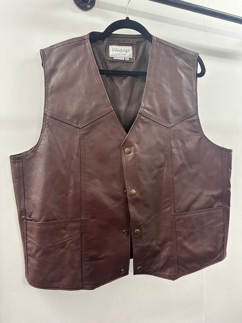 Vintage Leather Brown Vest  XL  (011)