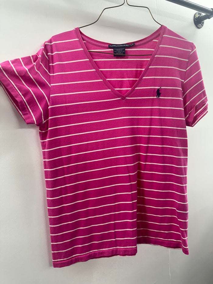 Ralph Lauren Womens Pink Vneck Polo  Large  (020)