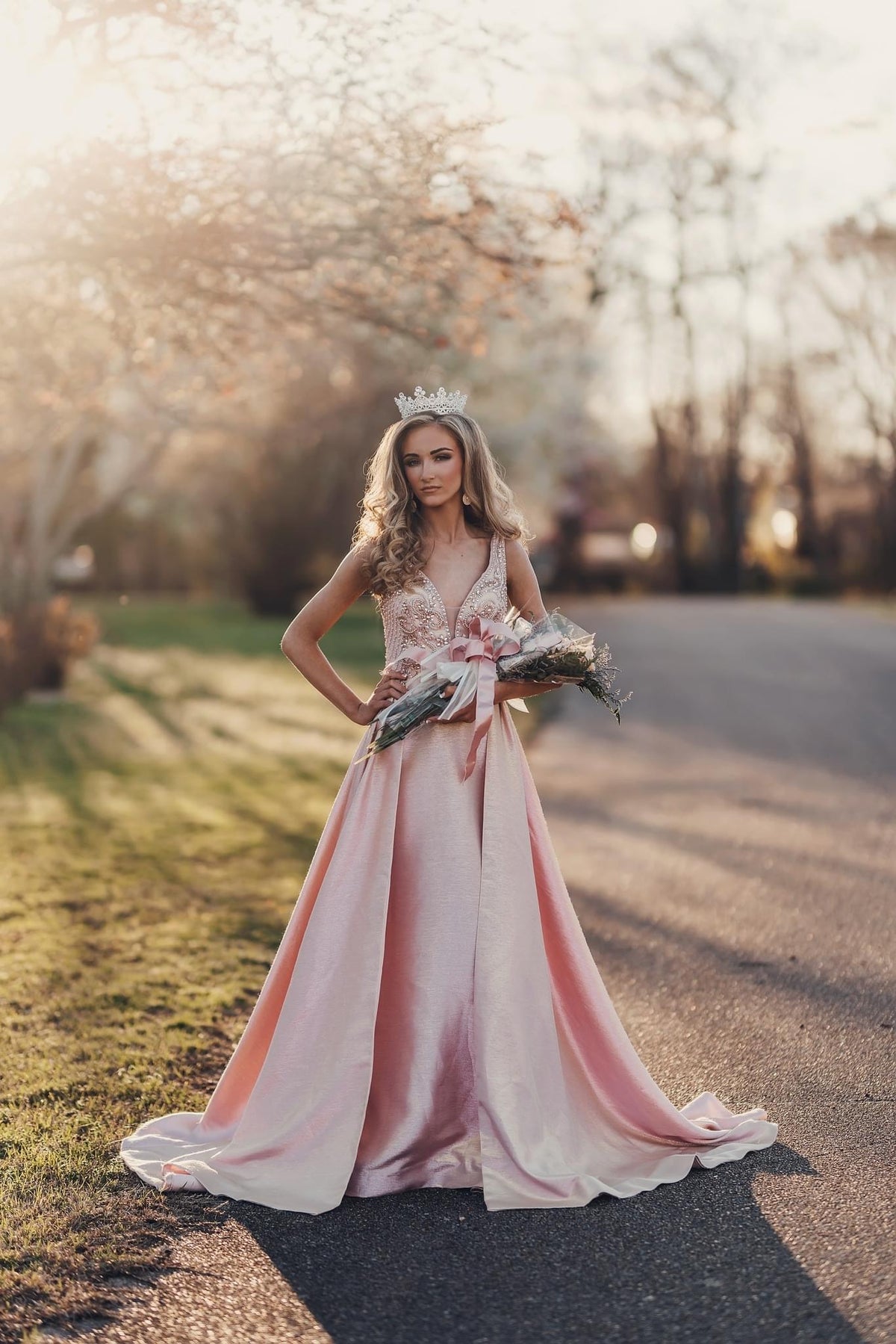 Annylee Rose Gold Gown with Cape - Size Small