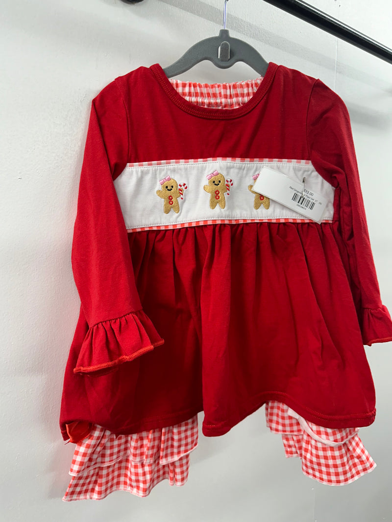 Red Gingerbread Plaid Set  3T   (004)