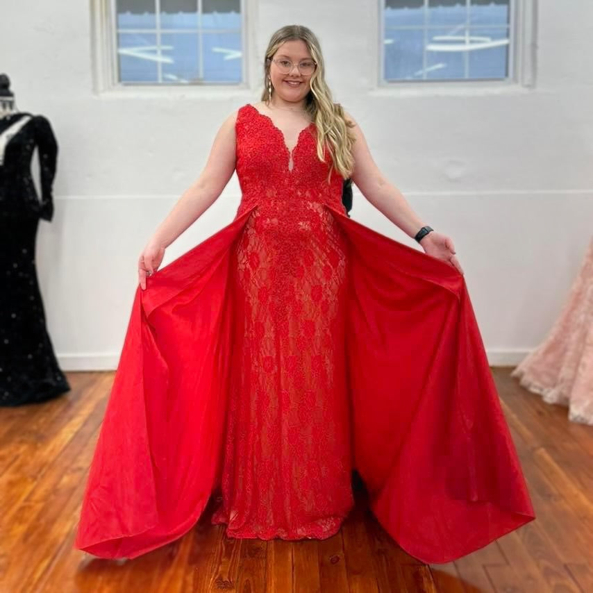 Johnathan Kayne Red Cape Gown - Size 18