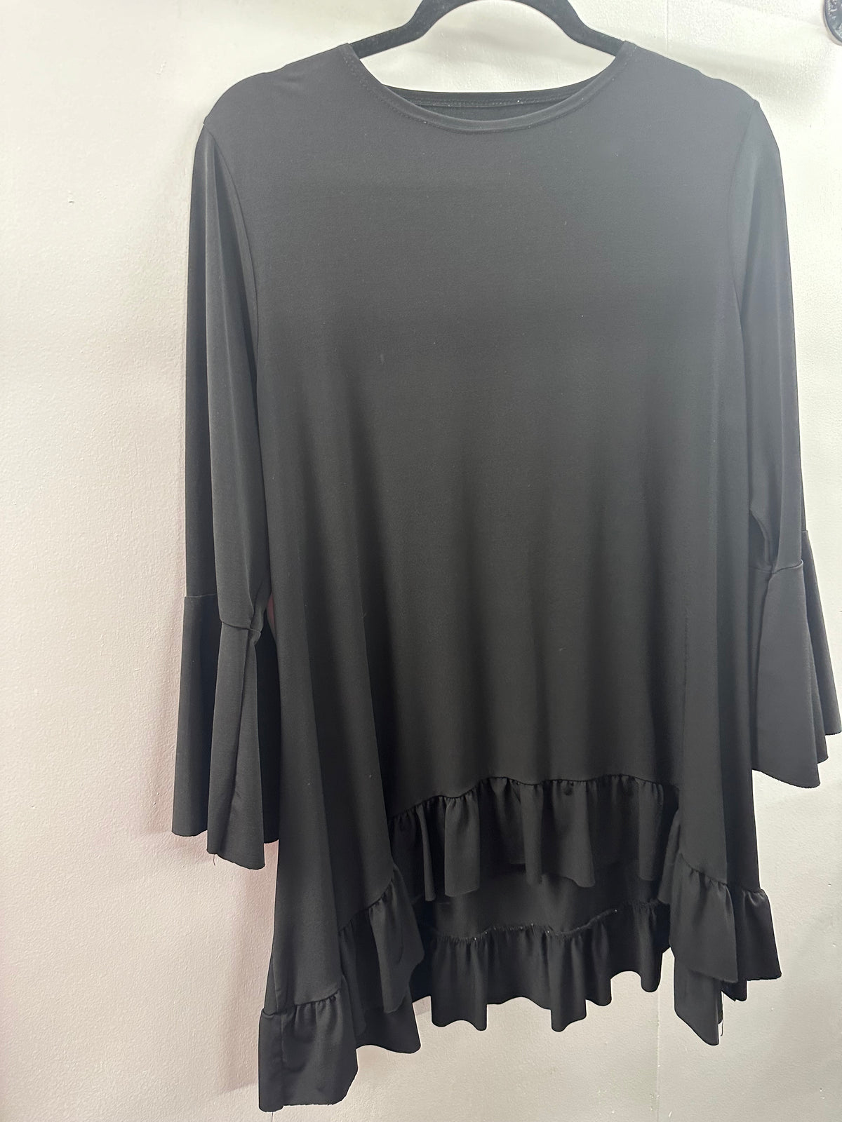 Black Ruffle Tunic Top  Large  (001)