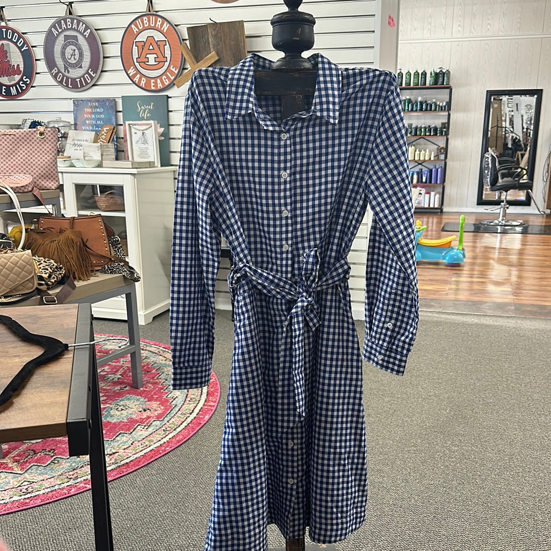 Haley&The Hound Blue Plaid Dress  Large  (007)