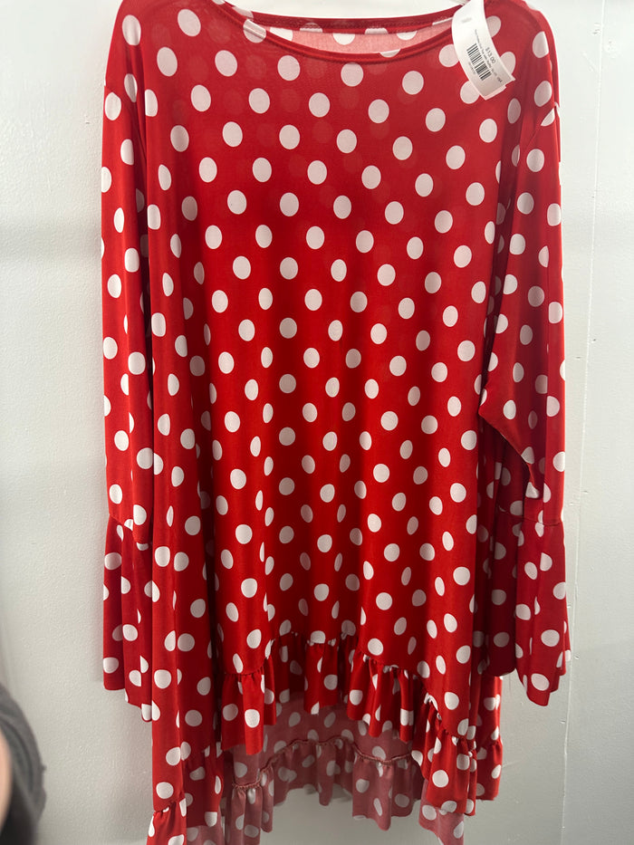 Red Polka Dot Top with Ruffle  XL-2X   (001)