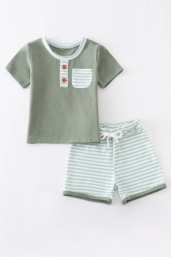 Green Stripe Shorts Set