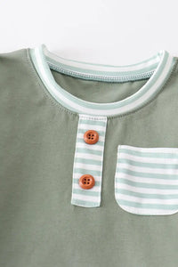 Green Stripe Shorts Set