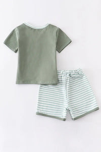 Green Stripe Shorts Set