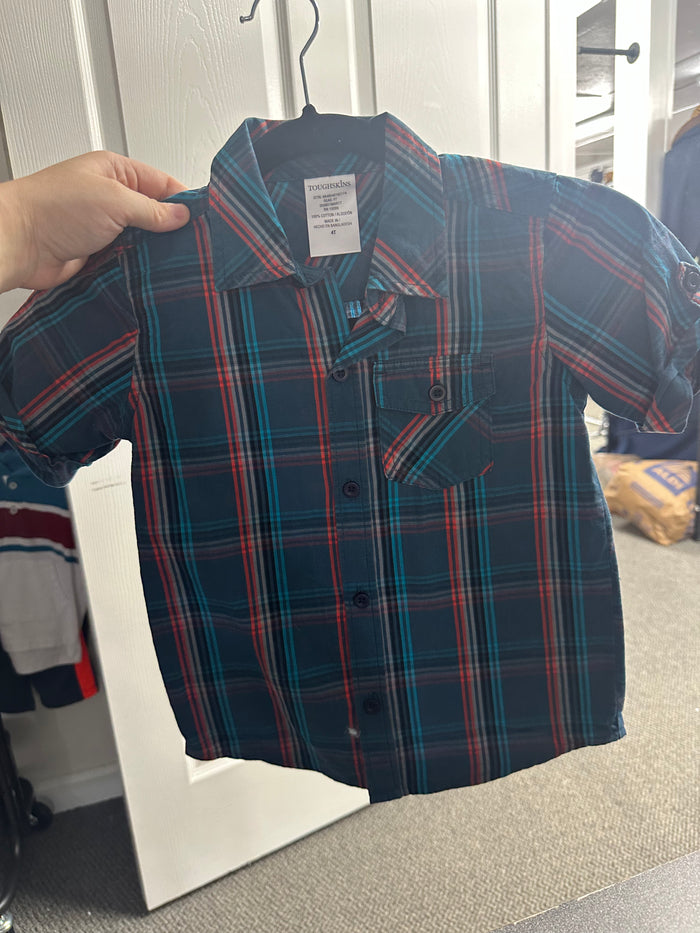 Tough Skins Plaid Button Up Shirt      4T      (001)