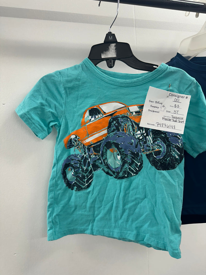 Turquoise Monster Truck Shirt      3T      (001)