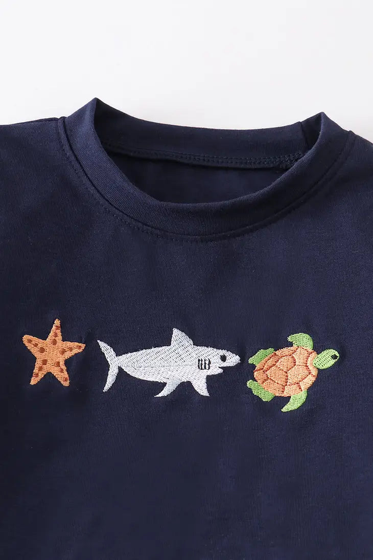 Navy Embroidery Plaid Boy Set