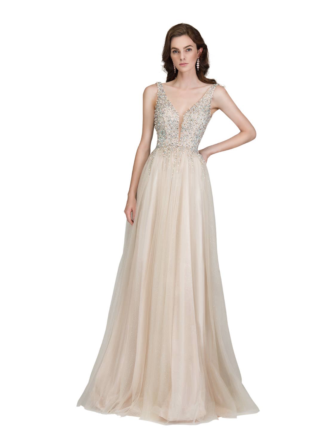 New Anny Lee Champagne Aline Gown- Size Medium