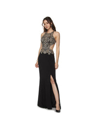 New Juliet Black Jewel Embellished with Cut-Out Back Evening Gown - XL