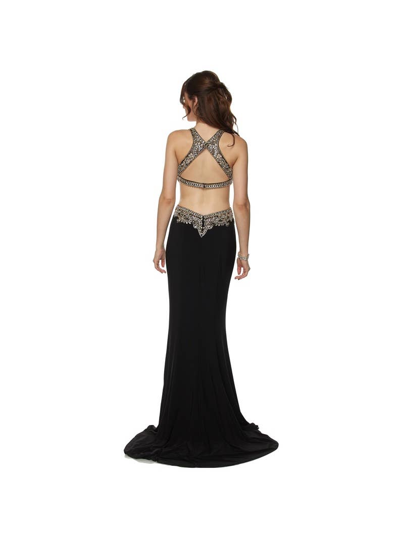 New Juliet Black Jewel Embellished with Cut-Out Back Evening Gown - XL