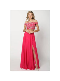 New Juliet Fushia Off Shoulder Top and Slit On Skirt Two Piece Formal - XL