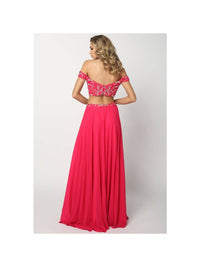 New Juliet Fushia Off Shoulder Top and Slit On Skirt Two Piece Formal - XL