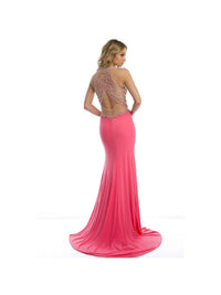 New Juliet Watermelon Mesh Waistline and Side Slit Evening Prom Gown