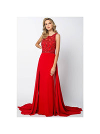 New Red Juliet Jewel Embellished and Train Evening Gown - Small