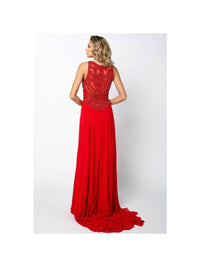 New Red Juliet Jewel Embellished and Train Evening Gown - Small