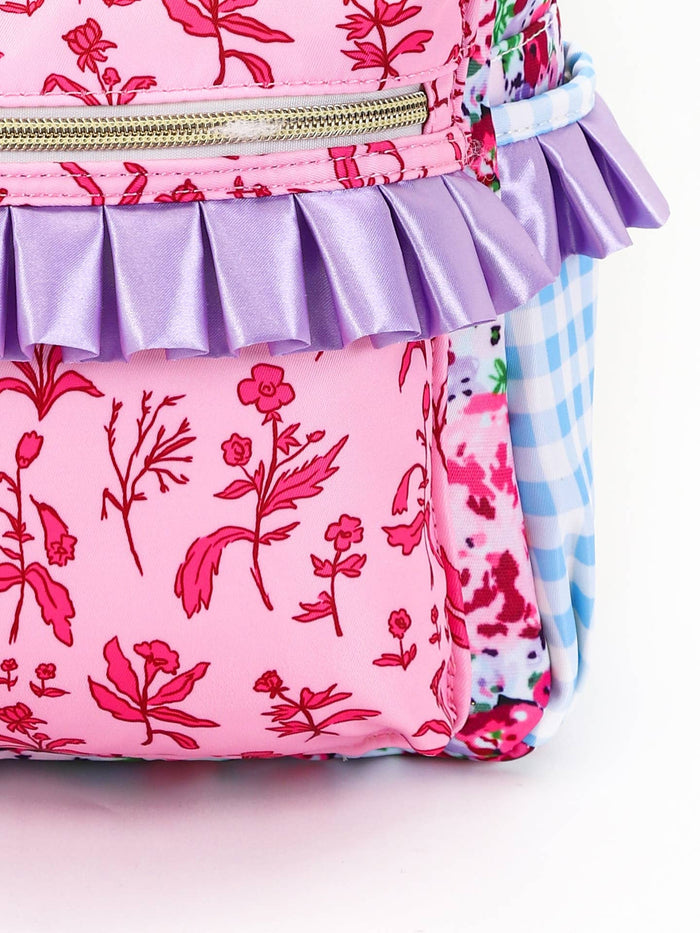Pink Lavender Flower Girls Ruffle Backpack