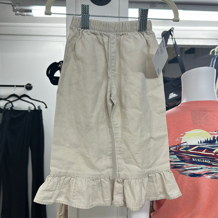 12 Month Cream Beige Linen Pants with Ruffle