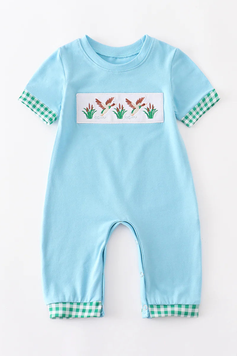 STRIPE DUCK EMBROIDERED BOY ROMPER