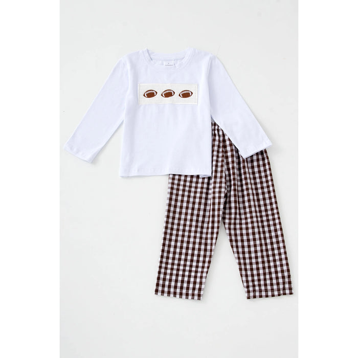 Football Smocked Plaid Boy Set